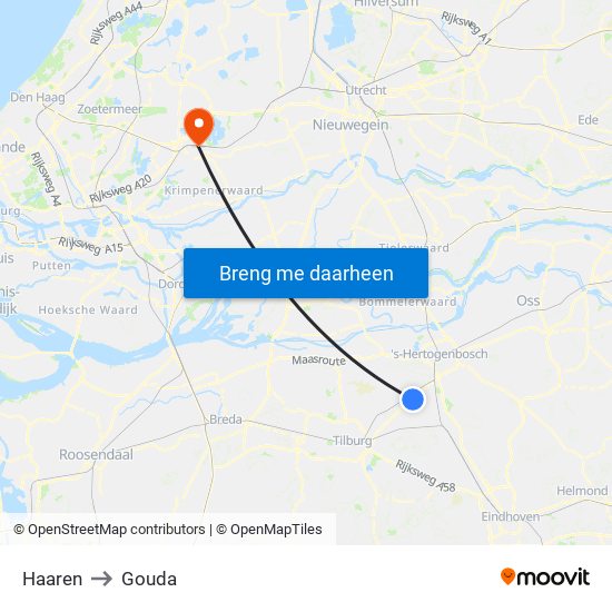 Haaren to Gouda map