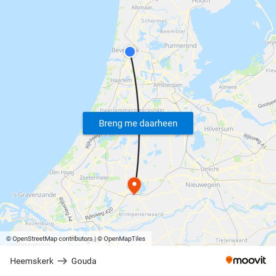 Heemskerk to Gouda map