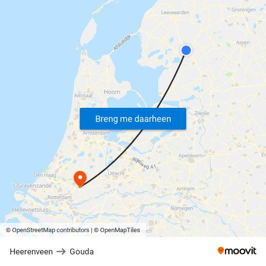 Heerenveen to Gouda map