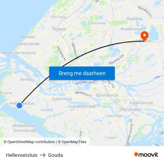 Hellevoetsluis to Gouda map