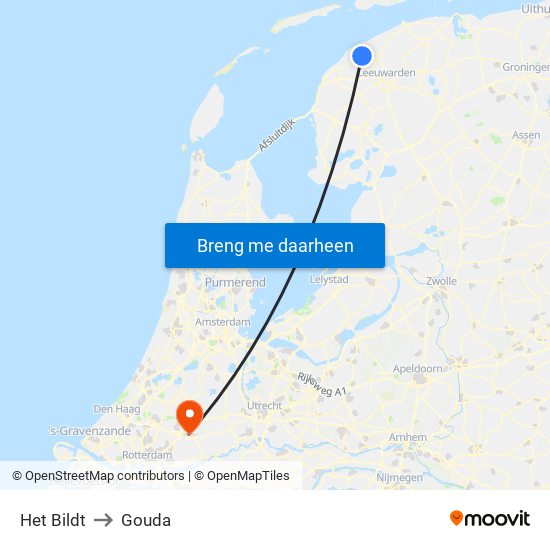 Het Bildt to Gouda map