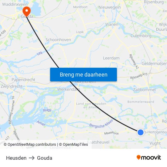 Heusden to Gouda map