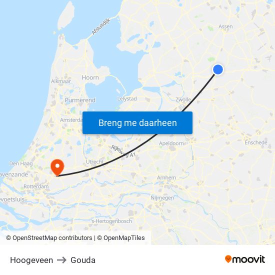 Hoogeveen to Gouda map