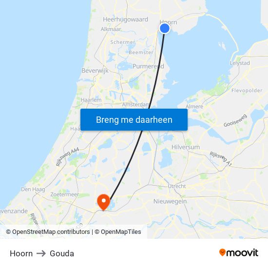 Hoorn to Gouda map