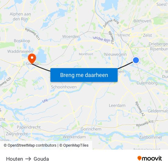 Houten to Gouda map