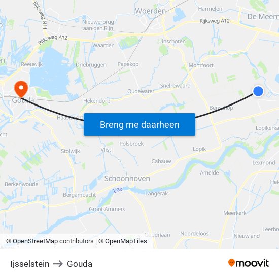 Ijsselstein to Gouda map