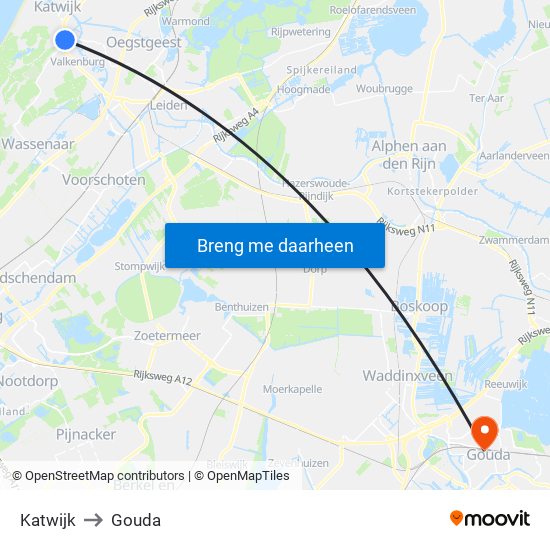 Katwijk to Gouda map