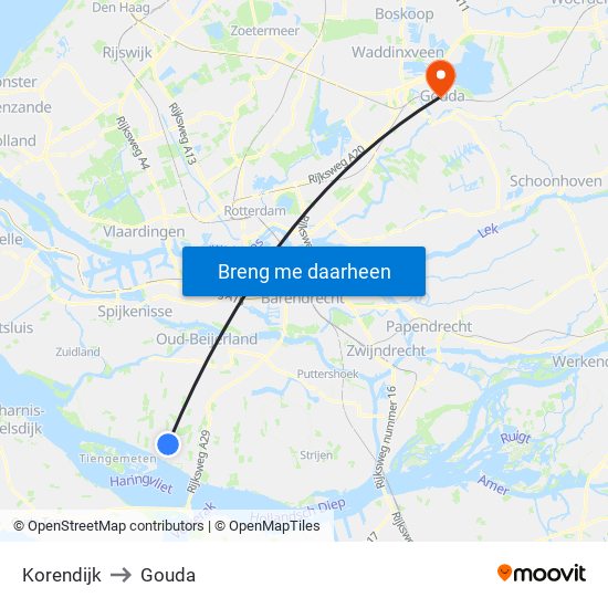 Korendijk to Gouda map