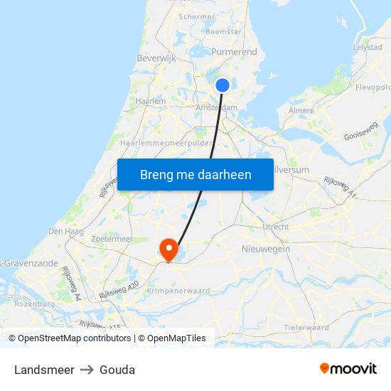 Landsmeer to Gouda map