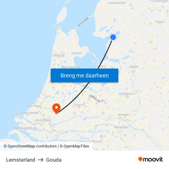 Lemsterland to Gouda map