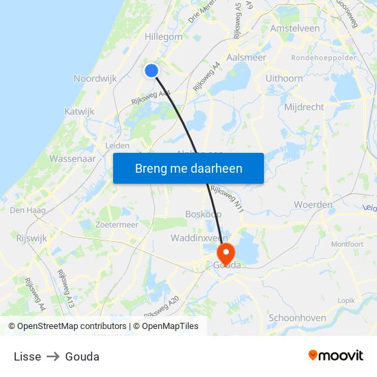 Lisse to Gouda map