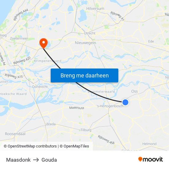 Maasdonk to Gouda map