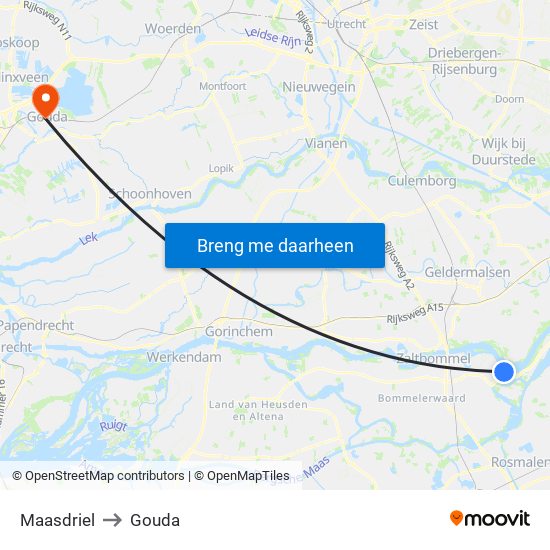 Maasdriel to Gouda map