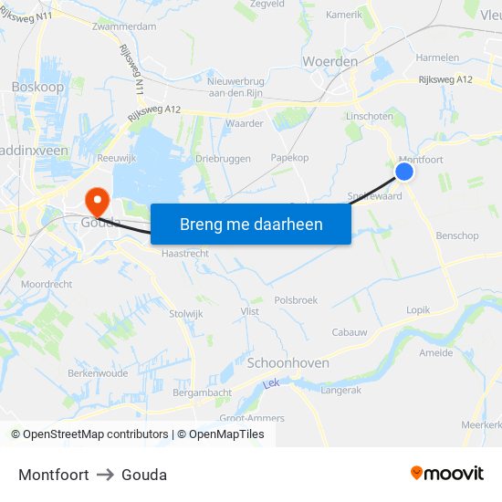 Montfoort to Gouda map
