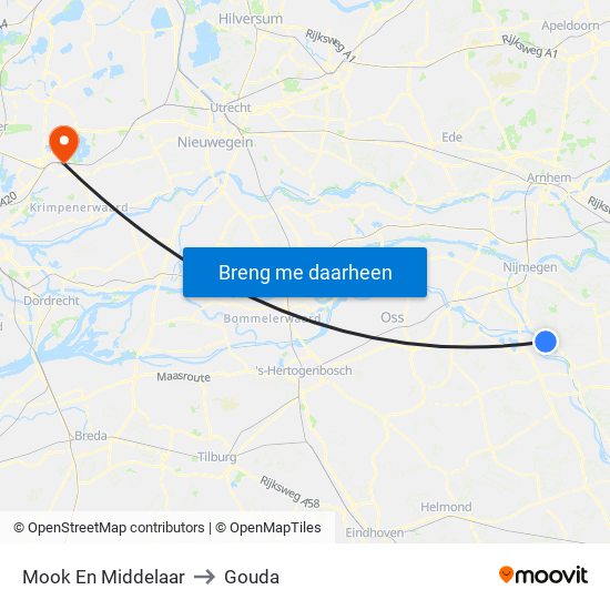 Mook En Middelaar to Gouda map
