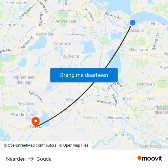 Naarden to Gouda map