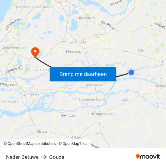 Neder-Betuwe to Gouda map