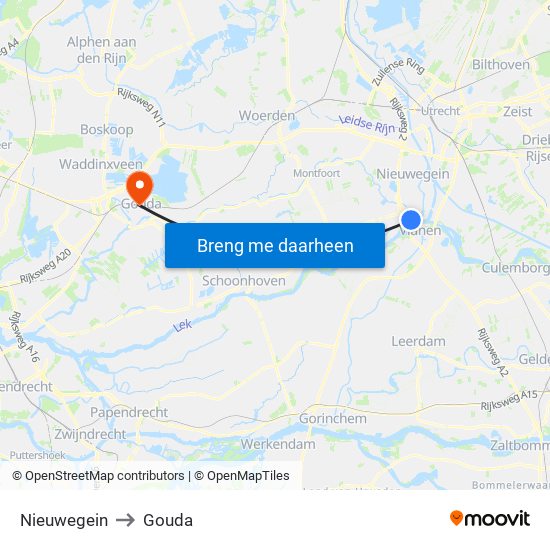 Nieuwegein to Gouda map