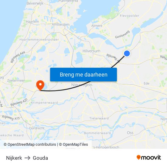 Nijkerk to Gouda map