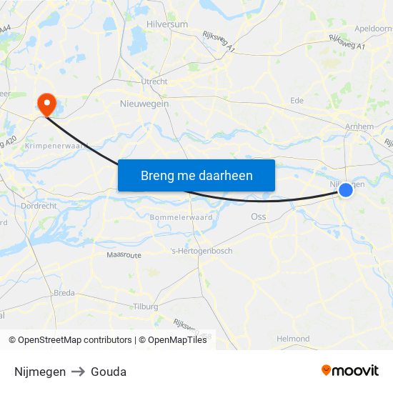 Nijmegen to Gouda map