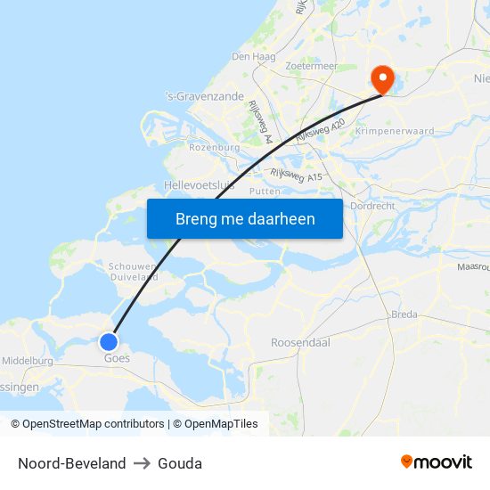 Noord-Beveland to Gouda map