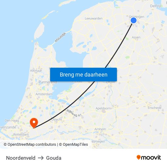 Noordenveld to Gouda map