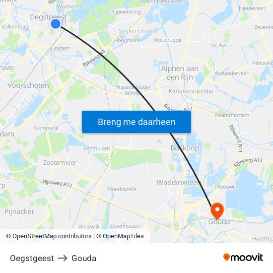 Oegstgeest to Gouda map