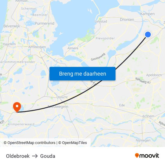 Oldebroek to Gouda map