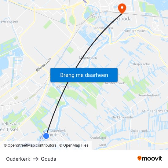 Ouderkerk to Gouda map