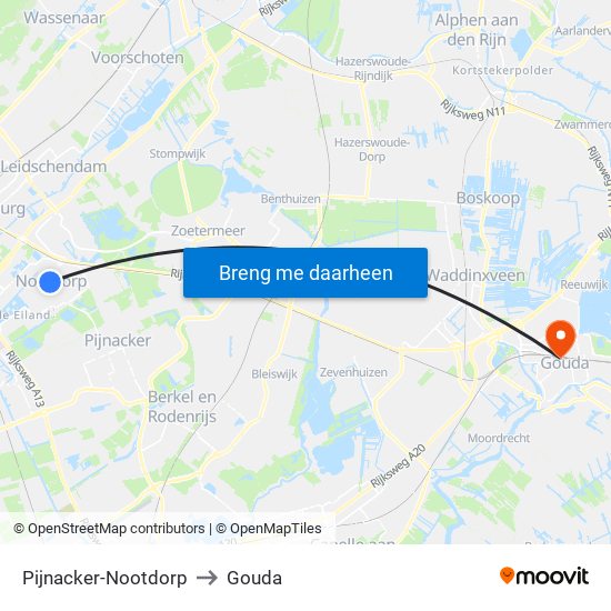 Pijnacker-Nootdorp to Gouda map