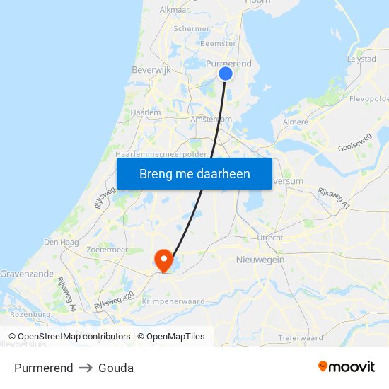 Purmerend to Gouda map