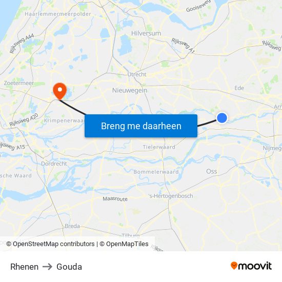 Rhenen to Gouda map