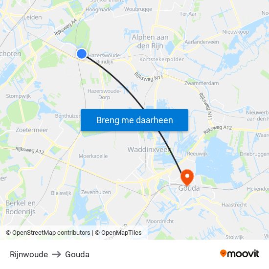 Rijnwoude to Gouda map