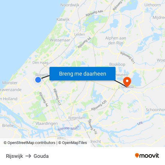 Rijswijk to Gouda map