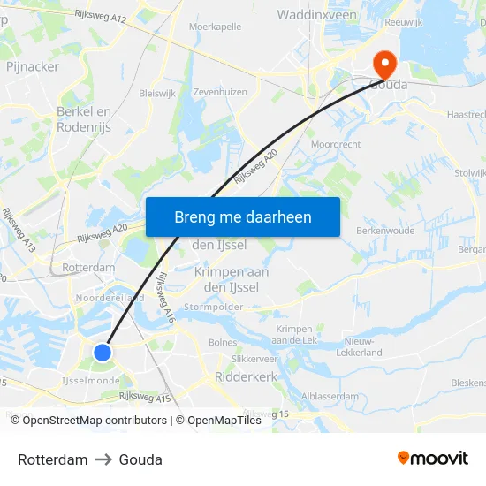 Rotterdam to Gouda map