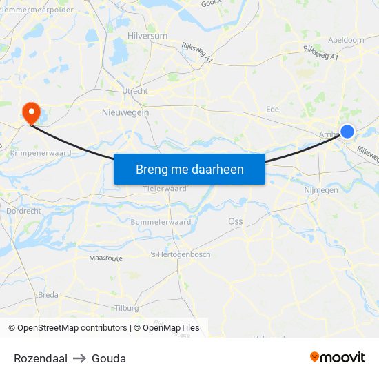 Rozendaal to Gouda map