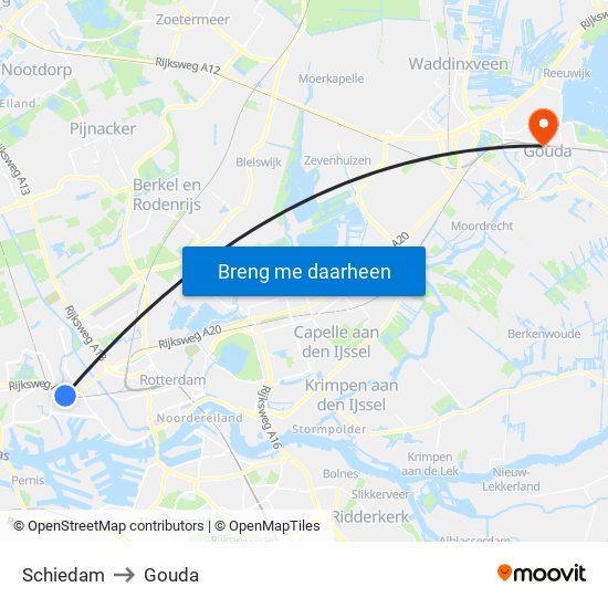 Schiedam to Gouda map