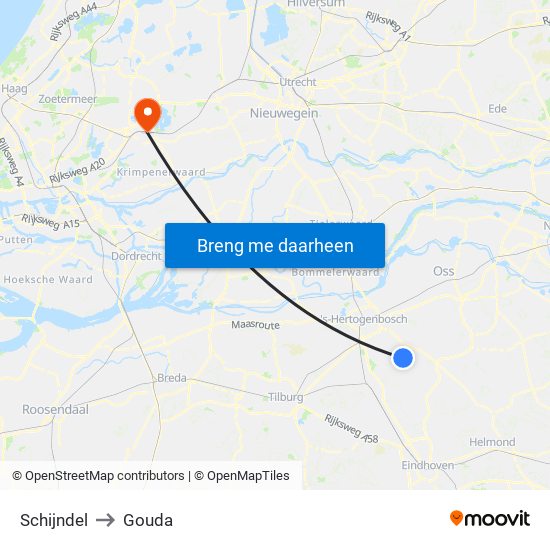 Schijndel to Gouda map