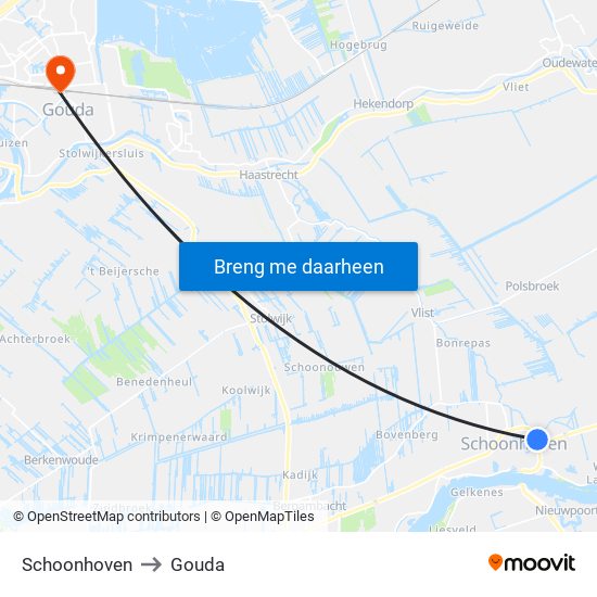 Schoonhoven to Gouda map