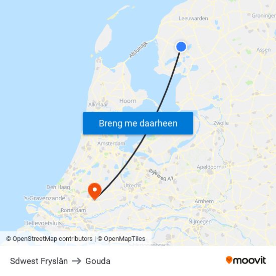 Sdwest Fryslân to Gouda map