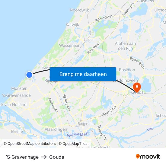 'S-Gravenhage to Gouda map