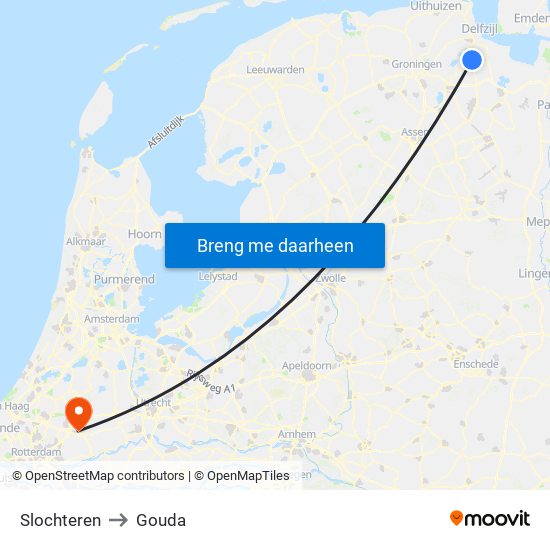 Slochteren to Gouda map