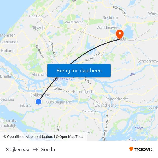 Spijkenisse to Gouda map