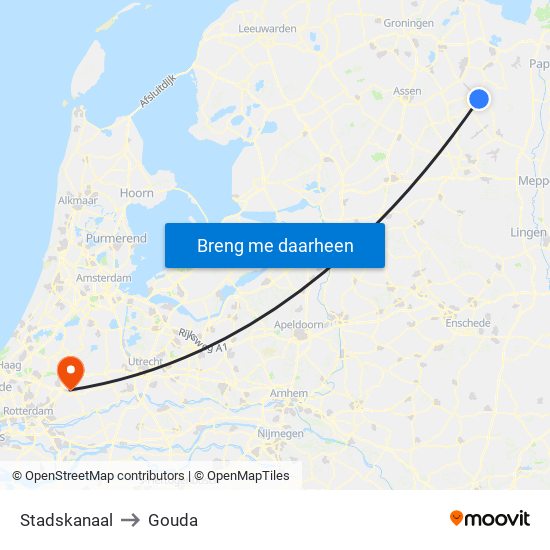 Stadskanaal to Gouda map