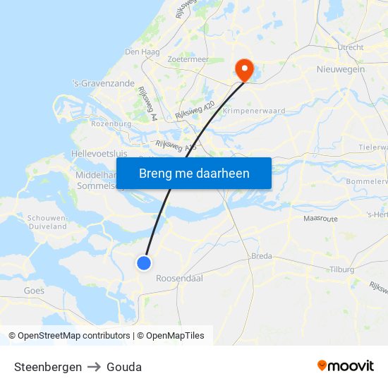 Steenbergen to Gouda map