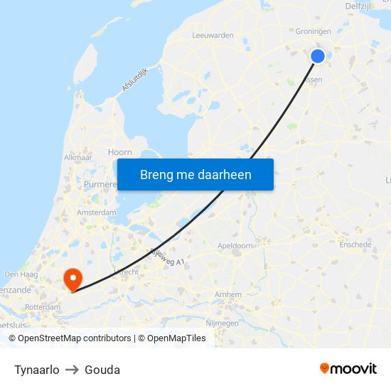 Tynaarlo to Gouda map