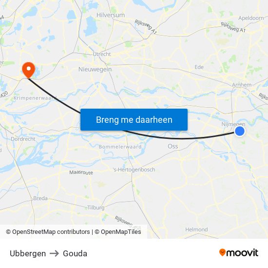 Ubbergen to Gouda map