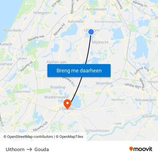 Uithoorn to Gouda map