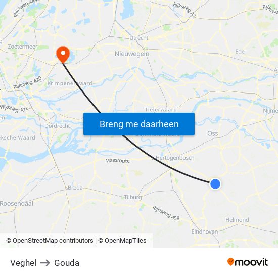 Veghel to Gouda map