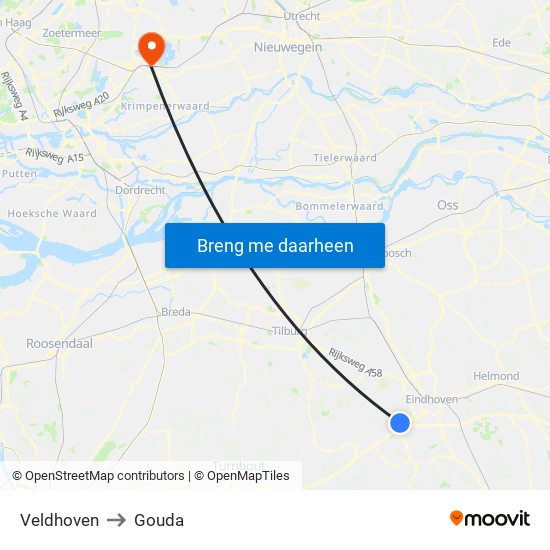 Veldhoven to Gouda map